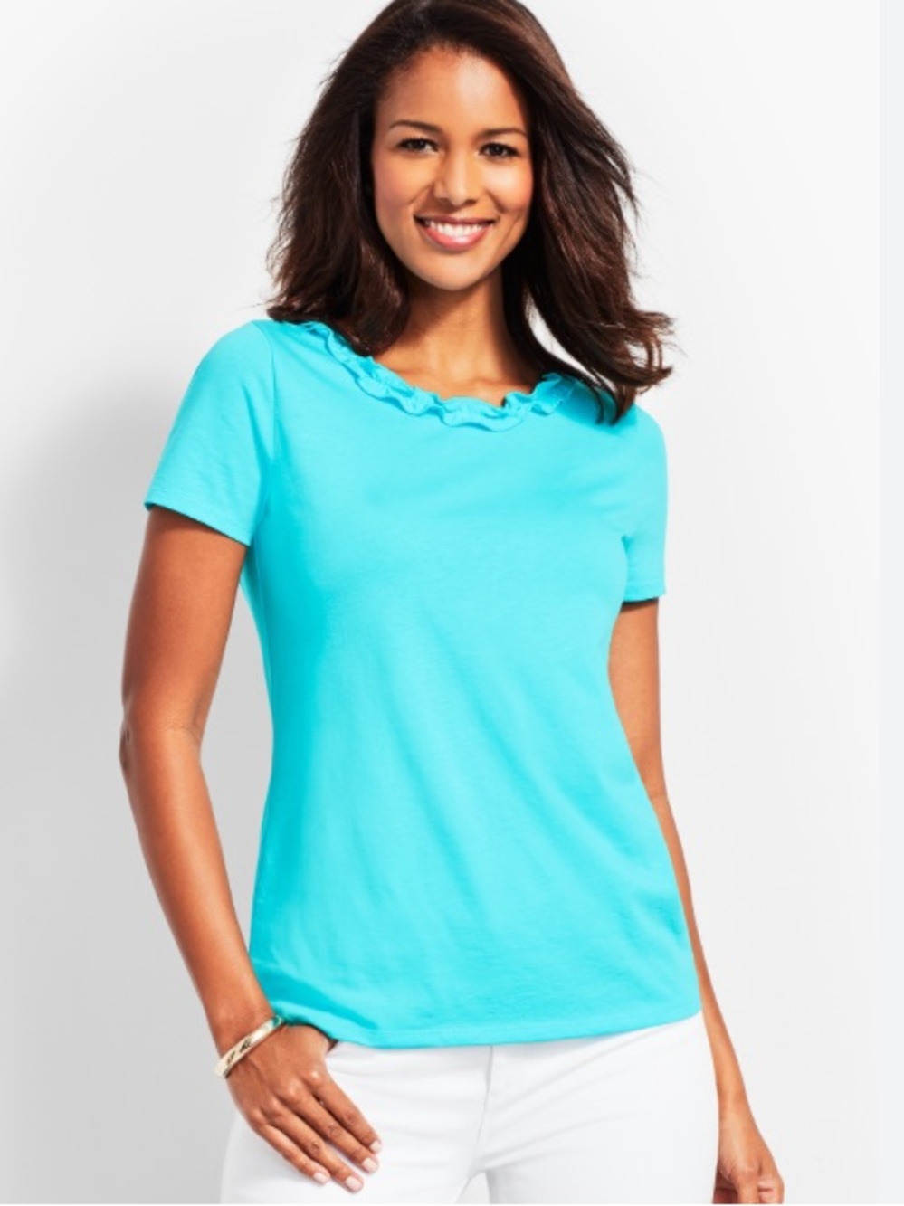 Talbots MP-PIMA-Cascade Crewneck Short Sleeve Tee in Aqua